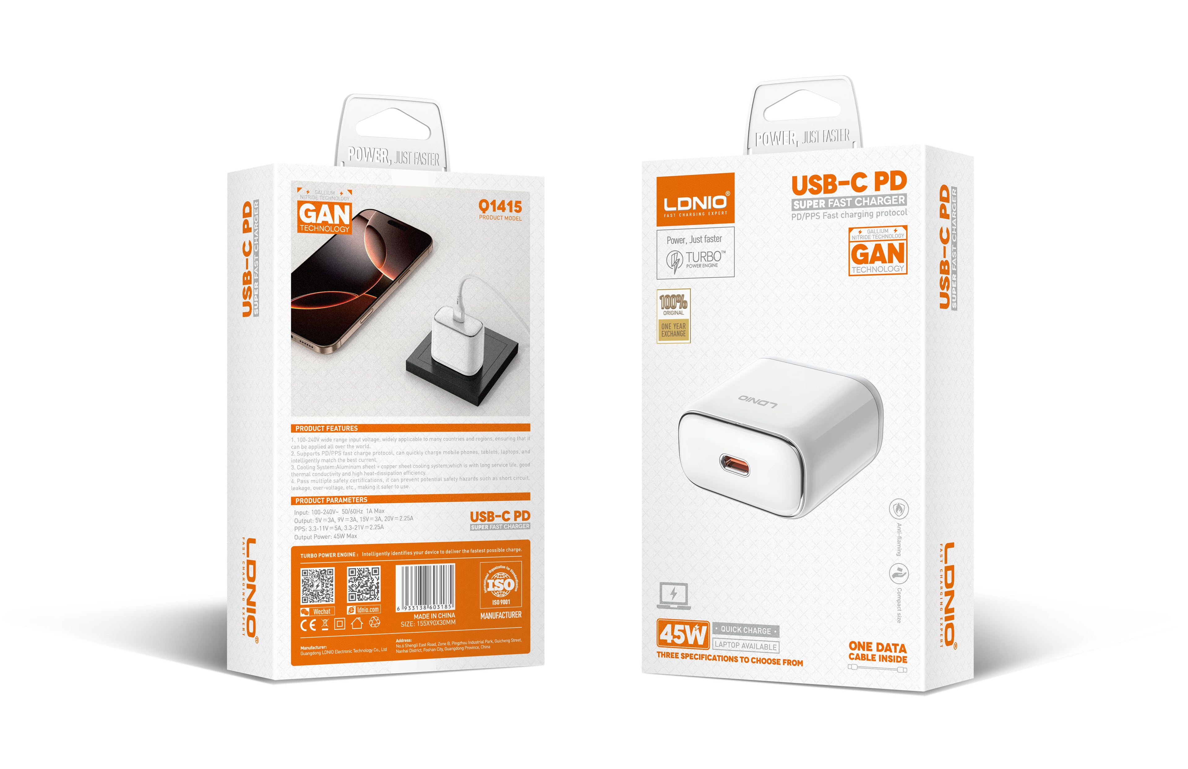 LDNIO Q1415 45W  TYPE C TO C PD CHARGER